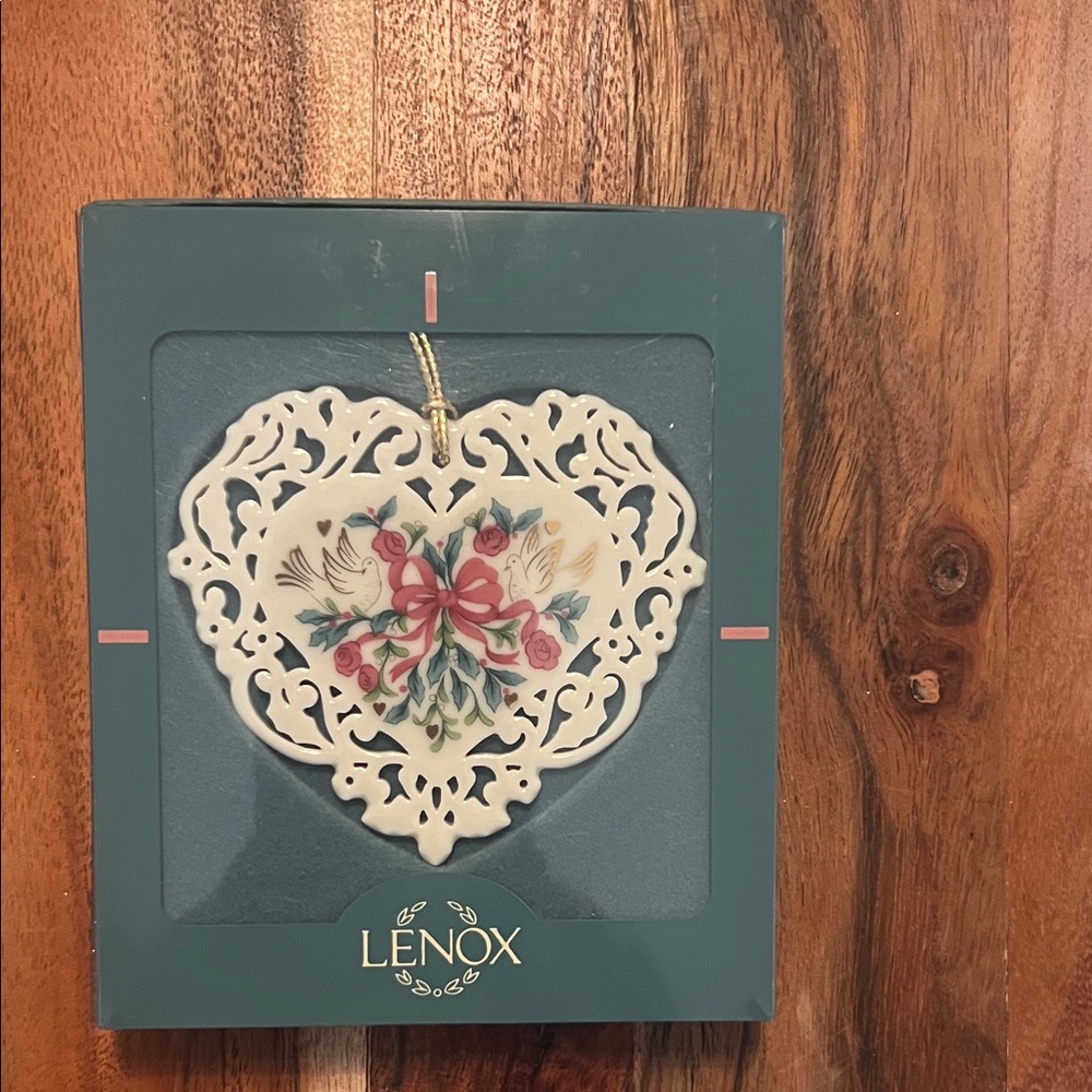 Lenox Cream Heart Ornament with Red and Green Floral Design